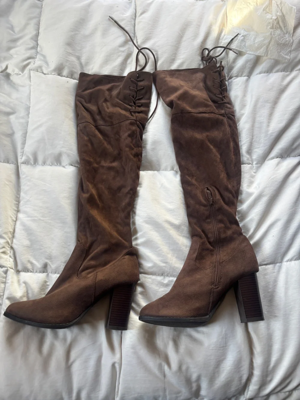 Women's Brown Over-the-Knee Lace-Up Block Heel Boots